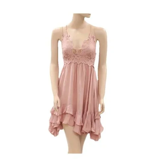 Free People FP One "Adella" Slip Mini Dress Ruffle Crochet Lace Tiered Small - Picture 3 of 5